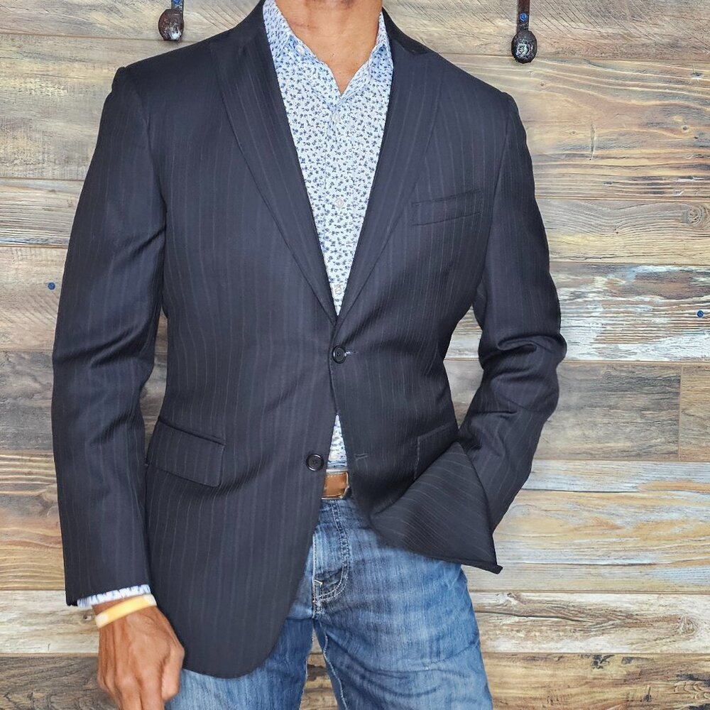 John Varvatos Made in Italy Super 150's Wool Black Blazer Sport Jacket 40R
